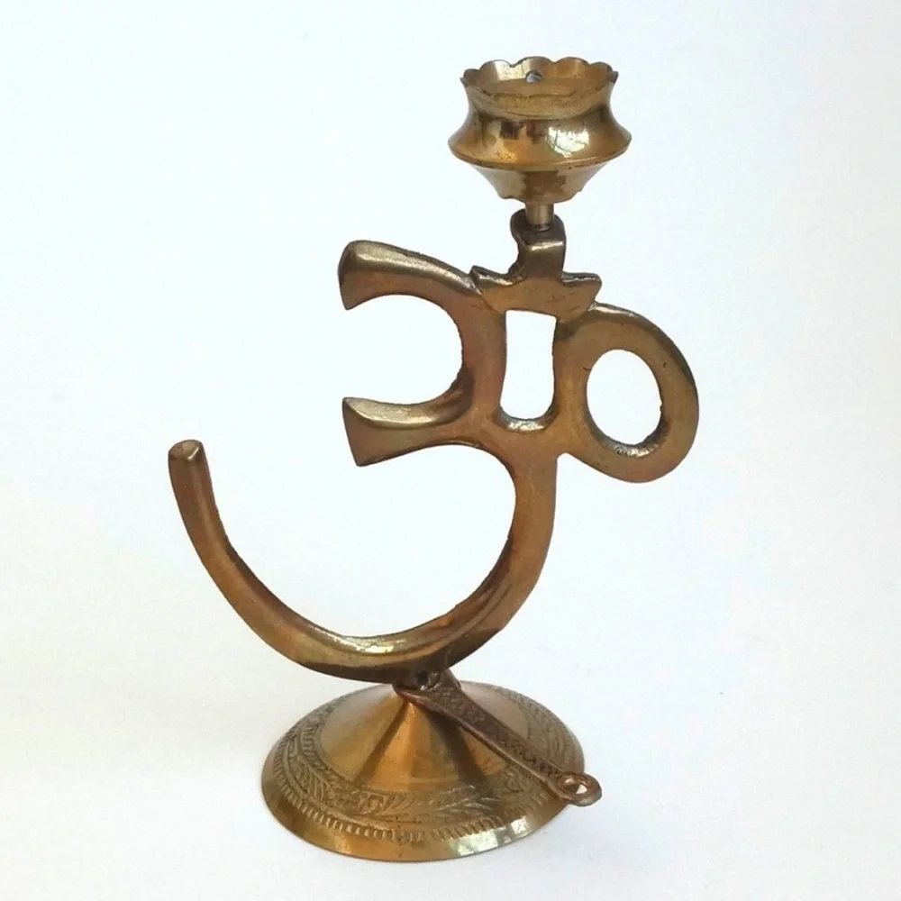 Antique Ohm Brass Incense Holder (4 Holder Slots + 1 Incense Slot) (6” Height)